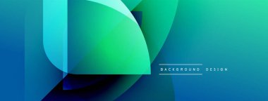 Soyut geometrik şekiller, canlı maviler, yeşiller modern arkaplan oluşturur. Yumuşak eğimler, üst üste binen katmanlar dinamik görsel efekt sunar.