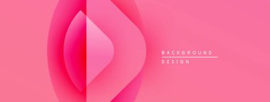 Pembe soyut arka plan. Üst üste binen daireler dinamik görsel efekt yaratır. Metin elemanları mevcut olan minimalist tasarım.