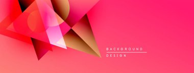 Soyut geometrik şekiller örtüşür, canlı pembe gradyan arkaplan oluşturur. Modern tasarım elementleri dinamik bileşimi önerir.