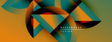 Soyut geometrik tasarım. Turuncu, deniz mavisi, siyah renkler dinamik şekiller yaratır. Çeşitli projeler için modern arkaplan.