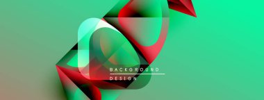 Soyut sıvı şekilleri örtüşür, dinamik görsel etki yaratır. Yeşil arka plan kırmızı, siyah elementleri tamamlıyor. Modern tasarım.