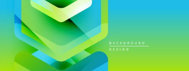 Soyut geometrik şekiller, canlı yeşil mavi gradyan. Modern tasarım elementleri dinamik görsel doku oluşturur. Arkaplan yenilik ve teknoloji öneriyor.