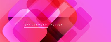 Soyut pembe tasarım özellikleri üst üste binen yuvarlak kareler. Gradyan gölgeler derinlik yaratır, modern estetik. Metin arkaplan tasarımı okur.