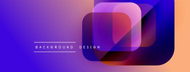 Soyut geometrik bileşim. Üst üste binen kareler dinamik görsel efekt yaratır. Renkler mor, turuncu renkleri harmanlıyor. Modern tasarım ögesi.