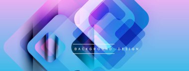 Soyut geometrik şekiller örtüşür, canlı bir değişim etkisi yaratır. Mavi, mor renkler tasarıma egemen, modern estetik.