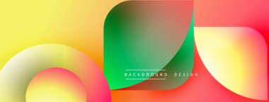 Soyut gradyanlar harmanlanarak sıvı şekiller oluşturur. Canlı renkler örtüşüyor, dinamik bileşim oluşturuyor. Arka planlar için modern tasarım ögesi.