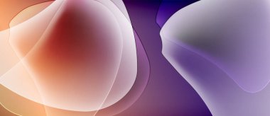 Soyut sıvı şekiller harmanlanır, ılık turuncu ve mor renkler yaratır. Yumuşak eğimler hareketi, ışık etkileşimini önerir. Minimalist tasarım.