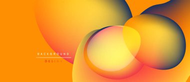 Soyut, enerjik bir arkaplan. Üst üste binen renkli şekiller dinamik görsel efekt yaratır. Turuncu, sarı, mavi renkler baskın kompozisyon.