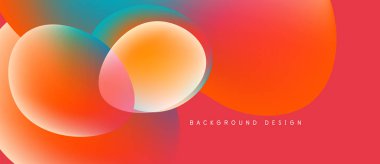 Soyut, canlı arkaplan özellikleri üst üste binen renkli çemberler. Gradyan renkler turuncu, deniz mavisi ve moru harmanlayarak dinamik görsel efekt yaratır. Tasarım metni içerir.