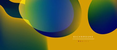 Soyut tasarım özellikleri üst üste binen renkli şekiller. Gradyan renkler harmanlanarak, dinamik görsel efekt yaratır. Modern, minimalist estetik.