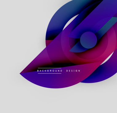 Soyut gradyanlar akıcı şekiller oluşturur. Mor, mavi renkler tasarımda baskın. Minimum metin mevcut, temiz estetik.