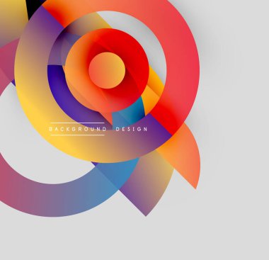 Soyut renkli daireler çakışıyor, dinamik görsel efekt yaratıyor. Gradyan gölgeler pürüzsüz, modern tasarım ögesi.