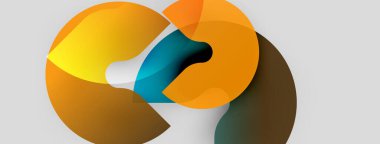 Soyut şekiller örtüşür, dinamik görsel etki yaratır. Sıcak renkler baskın gelir, serin mavi tonlarla zıtlaşır. Modern tasarım, basit arkaplan.