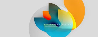 Soyut renkli şekiller örtüşür, dinamik görsel efekt yaratır. Modern tasarım elementleri yenilik, enerji, akıcılık öneriyor.