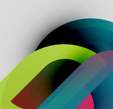 Soyut kompozisyon. Üst üste binen kıvrımlı şekiller dinamik görsel efekt yaratır. Renkler karışır, değişkenler oluşur. Minimalist tasarım.