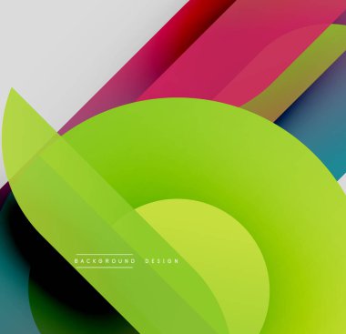 Soyut geometrik şekiller çakışıyor. Canlı renkler dinamik bileşim yaratır. Modern tasarım enerjik ve taze hissettiriyor..