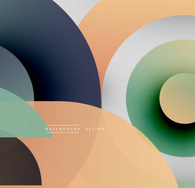 Soyut çakışan daireler modern tasarım yaratır. Yumuşak eğimler, soluk renkler görsel uyum sağlar. Minimalist kompozisyon, temiz estetik.