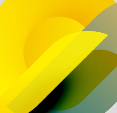 Soyut kompozisyon. Üst üste binen sarı, yeşil şekiller dinamik görsel efekt yaratır. Renk farkı derinliği ve hareketi gösteriyor..