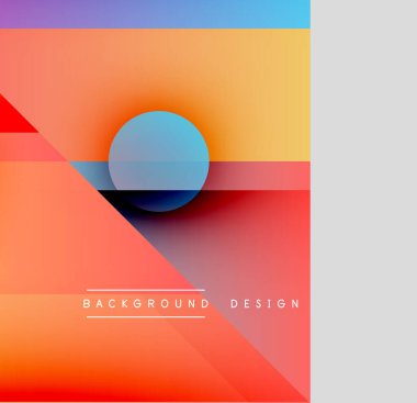 Soyut geometrik bileşim. Sıcak renkler baskın, gradyanlar, şekiller, daireler, çizgiler. Modern tasarım ögesi.