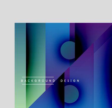 Soyut geometrik tasarım. Canlı mavi, mor, yeşil gradyanlar modern görsel doku oluşturur. Minimalist tarz, temiz çizgiler dinamik bileşim sunar.