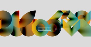 Soyut renkli şekiller örtüşür, dinamik görsel akış yaratır. Modern tasarım elementleri yaratıcılık, enerji, hareket.