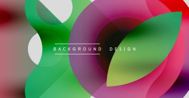 Soyut renkli şekiller örtüşür, dinamik görsel efekt yaratır. Gradyan renkler harmanlanır, modern arkaplan tasarımı oluşturulur.