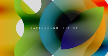 Soyut renkli şekiller çakışıyor. Gradyan renkler harmanlanarak, dinamik görsel efekt yaratır. Modern tasarım elemanları.