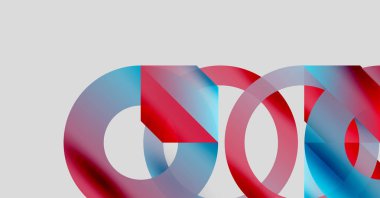 Soyut tasarım özellikleri üst üste binen renkli daireler. Kırmızı, mavi renkler dinamik görsel efekt yaratır. Minimalist kompozisyon, modern estetik.