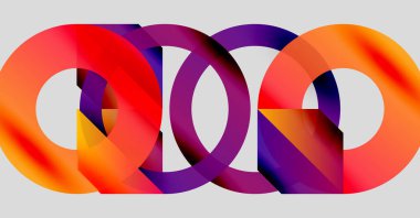 Soyut renkli döngüler çakışıyor, dinamik görsel efekt yaratıyor. Gradyan gölgeler harmanlanır, modern tasarım ögesi oluşturulur.