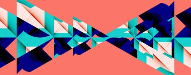 Soyut geometrik desen. Şekiller çakışıyor, dinamik görsel etki yaratıyor. Mercan arkaplan mavi, deniz mavisi renkleri tamamlar.