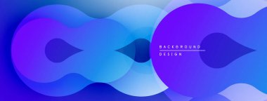 Soyut sıvı şekilleri, mavi renkler baskın gelir. Gradyan geçişler derinlik yaratır, modern tasarım unsuru. Minimalist kompozisyon, canlı renkler.