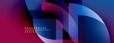 Soyut gradyanlar çakışıyor, dinamik görsel etki yaratıyor. Mor, mavi renkler kompozisyona hakim. Modern tasarım elemanları.