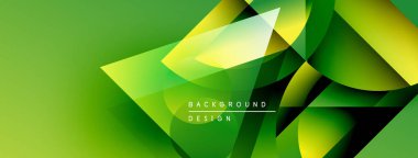 Soyut yeşil arkaplan. Geometrik şekiller örtüşür, dinamik görsel efekt yaratır. Modern tasarım elemanları.