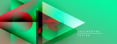 Soyut geometrik şekiller örtüşüyor, canlı yeşil, kırmızı gradyanlar yaratıyor. Modern tasarım elementleri dinamik görsel deneyim önerir.