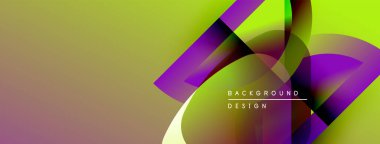 Soyut tasarım, canlı örtüşen şekiller, gradyanlar içerir. Sarı, mor renkler kompozisyona hakim. Metin arkaplan tasarımı okur.