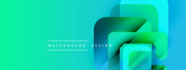 Soyut geometrik şekiller çakışıyor. Renkler turkuazdan yeşile dönüşüyor. Metin elemanları mevcut olan minimalist tasarım.