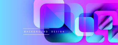 Soyut geometrik şekiller örtüşür, parlak mavi ve mor renkler yaratır. Arkaplan ve sunumlar için modern tasarım ögesi.