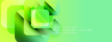 Soyut geometrik şekiller örtüşür, canlı yeşil gradyan arkaplan oluşturur. Minimalist tasarım metin arkaplan tasarımını içerir.