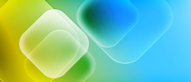 Soyut arkaplan yuvarlak kareler, canlı renkler düzgün bir şekilde harmanlanır. Sarı, yeşil, mavi gradyanlar yumuşak görsel efekt yaratır.