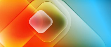 Soyut kompozisyon. Üstüste binen yarı saydam şekiller turuncu, sarı ve mavi renkleri harmanlıyor. Yumuşak eğimler ışık efekti yaratır. Modern tasarım.