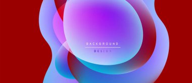 Soyut sıvı şekilleri üst üste binerek kırmızı arkaplanda canlı renk değişimleri yaratır. Tasarım elementleri modern estetiği öneriyor.