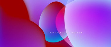Soyut, enerjik bir arkaplan. Üst üste binen daireler sıvı renk değişimleri yaratır, kırmızı, mor ve mavi renkleri harmanlarlar. Modern tasarım ögesi.