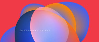 Soyut renkli çakışan daireler dinamik görsel efekt yaratır. Kırmızı arkaplan canlı renkleri, modern tasarım ögesini arttırır.