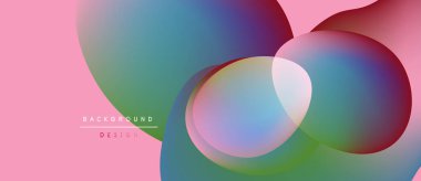 Soyut renkli şekiller örtüşür, dinamik görsel efekt yaratır. Pembe arkaplan canlı renkler ve modern tasarım elementini tamamlar.