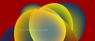 Soyut renkli çakışan şekiller. Gradyan renkler dinamik görsel efekt yaratır. Kırmızı arkaplan karşıtlık ve modern tasarım ögesi sağlar.