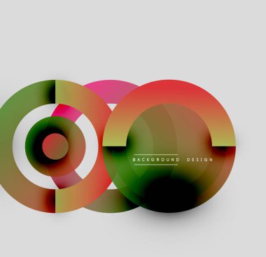 Soyut daireler örtüşüyor, canlı renk eğimleri yaratıyor. Arkaplan ve sunumlar için modern tasarım ögesi.