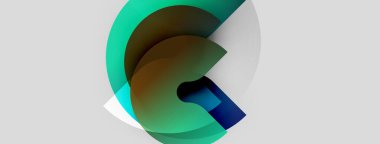 Soyut logo tasarımı üst üste binen renkli dairesel şekiller içerir. Teal, kahverengi, mavi renkler açık gri arkaplanda karışıyor. Modern, minimalist estetik.