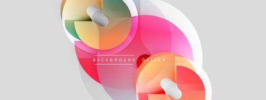 Soyut kompozisyon. Üst üste binen daireler, silindirler dinamik görsel efekt yaratır. Açık renk, gradyanlar modern tasarım estetiğini akla getiriyor.