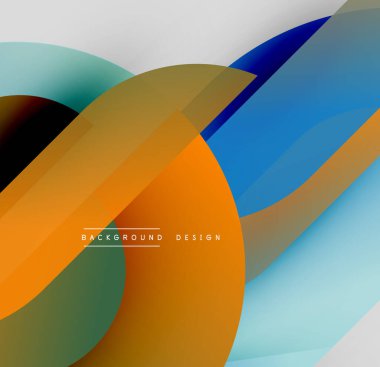 Soyut renkli şekiller örtüşür, dinamik görsel efekt yaratır. Modern tasarım gradyanlar, kıvrımlar, kalın renkler içerir.