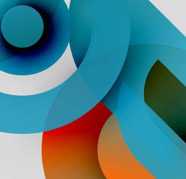 Soyut kompozisyon. Üst üste binen daireler, canlı renkler, modern tasarım. Yumuşak eğimler derinlik ve görsel uyum yaratır..